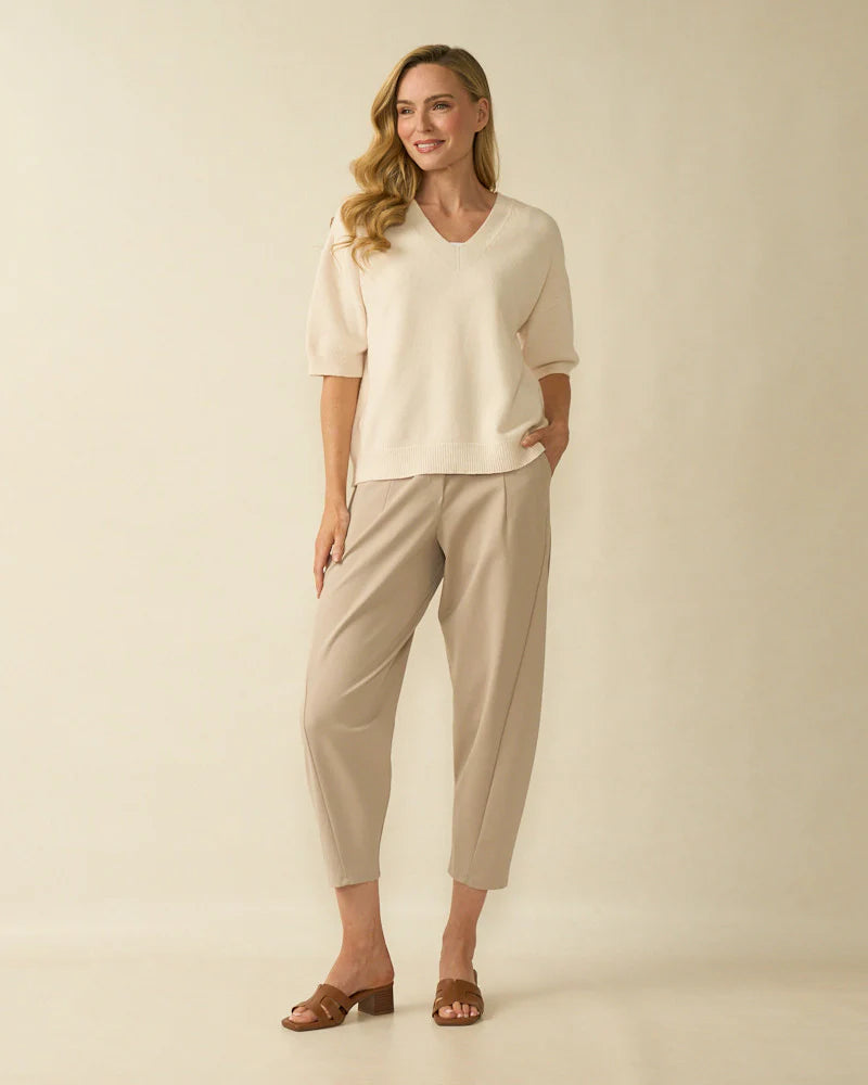 Deck Cotton and Elastane Cropped Barrel Trouser