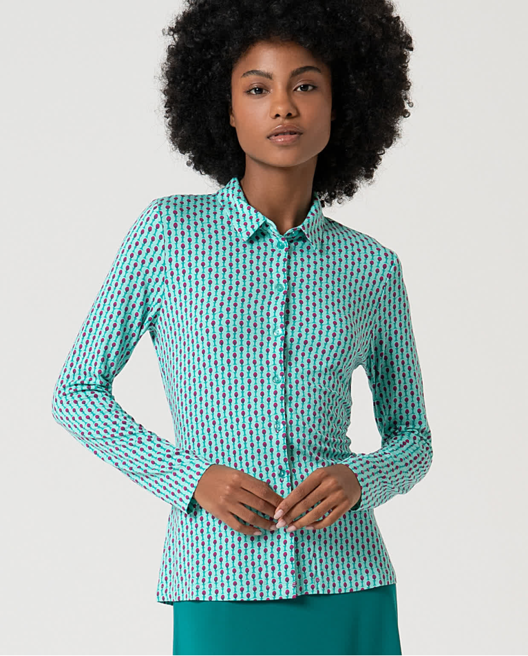 Printed long-sleeved stretch shirt