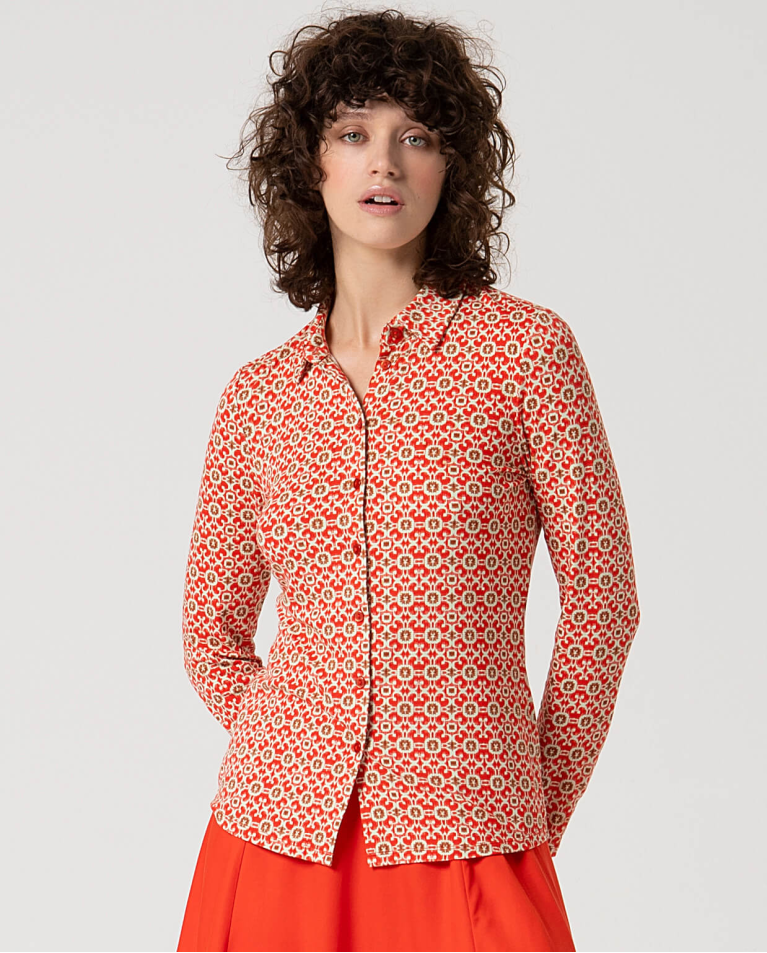 Printed long-sleeved stretch shirt