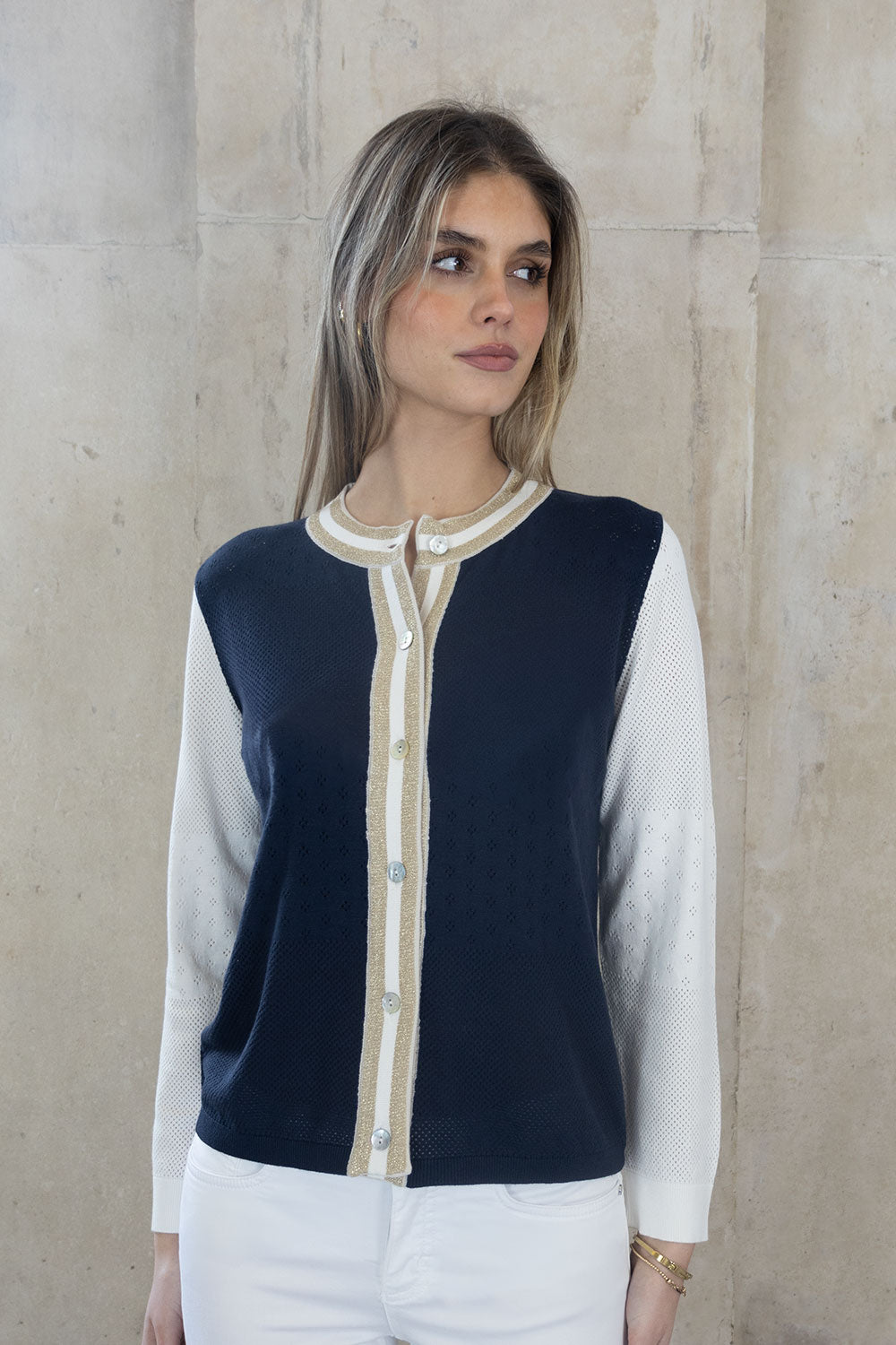 May Lurex Pointelle Cardigan