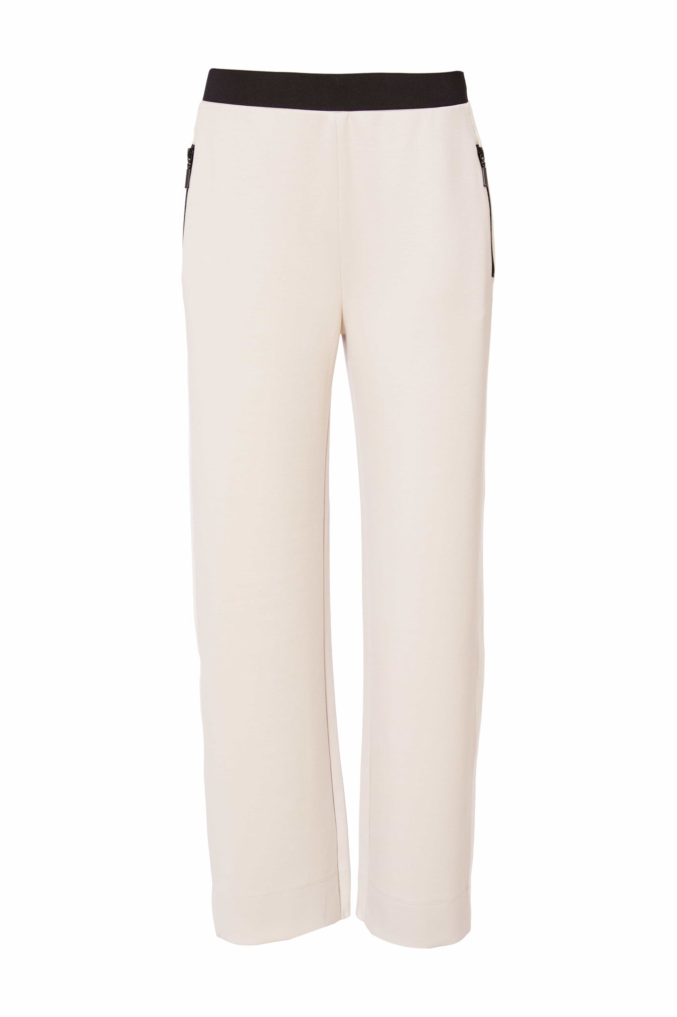 Pull up trouser with contrast panel at side seam and zip pocket