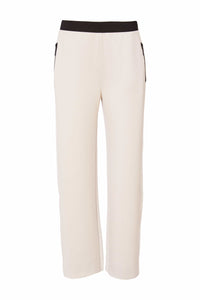 Pull up trouser with contrast panel at side seam and zip pocket