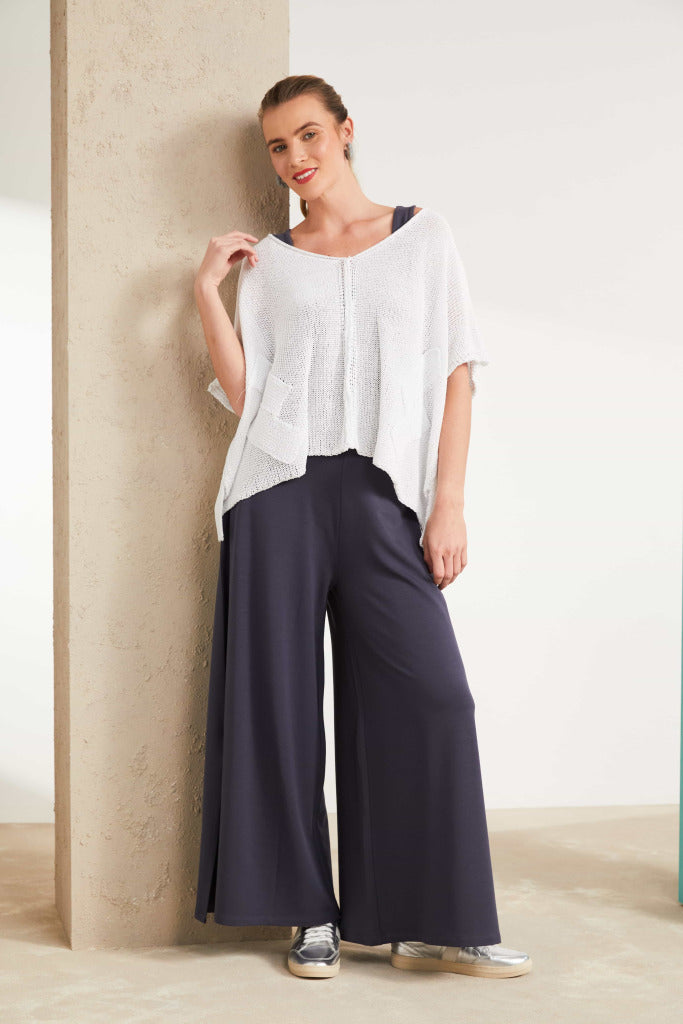 Square oversize v neck knit with layed on sections
