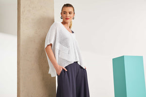 Square oversize v neck knit with layed on sections