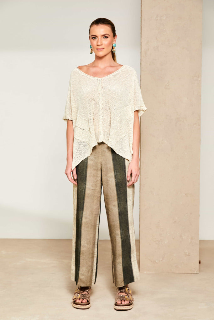 Square oversize v neck knit with layed on sections