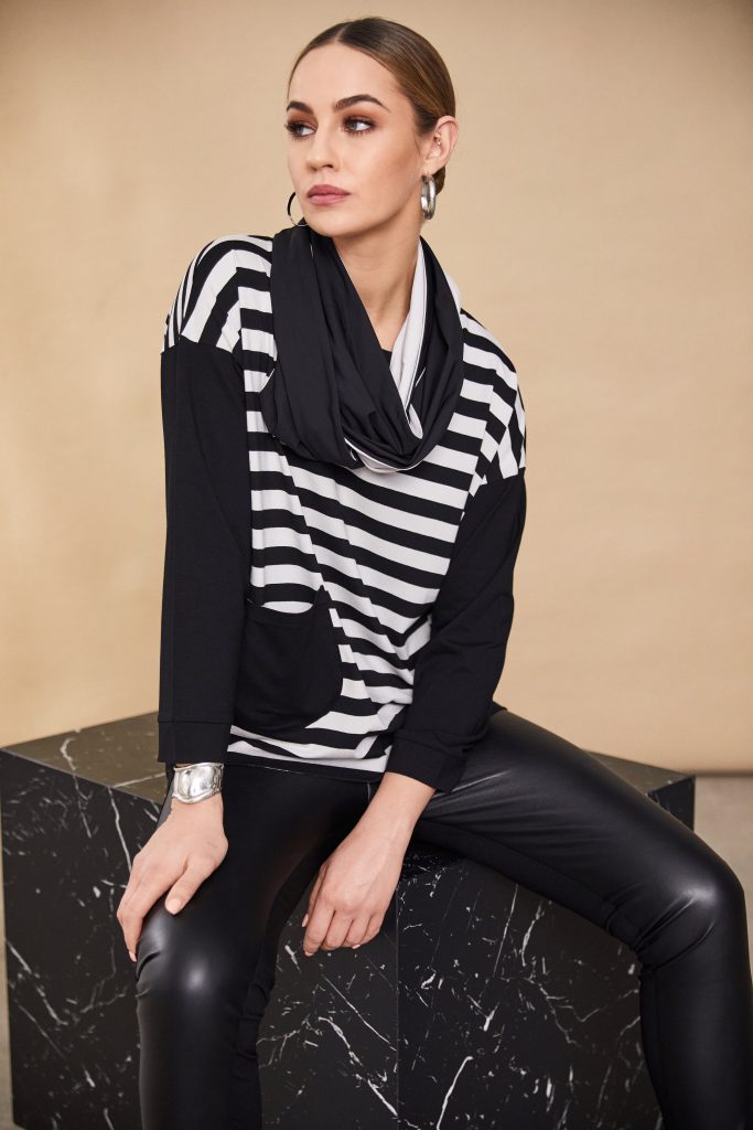 Stripe Top/Plain Sleeve