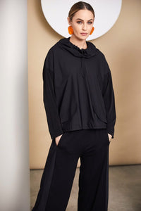 High neck drawstring top/contrast sleeve