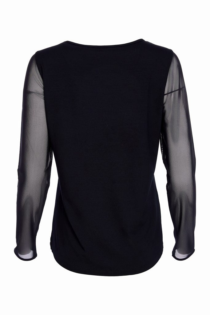 Jersey round neck under garment top with mesh sleeve