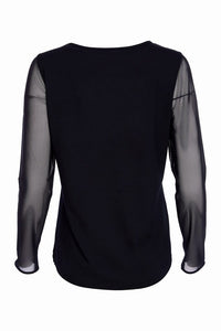 Jersey round neck under garment top with mesh sleeve