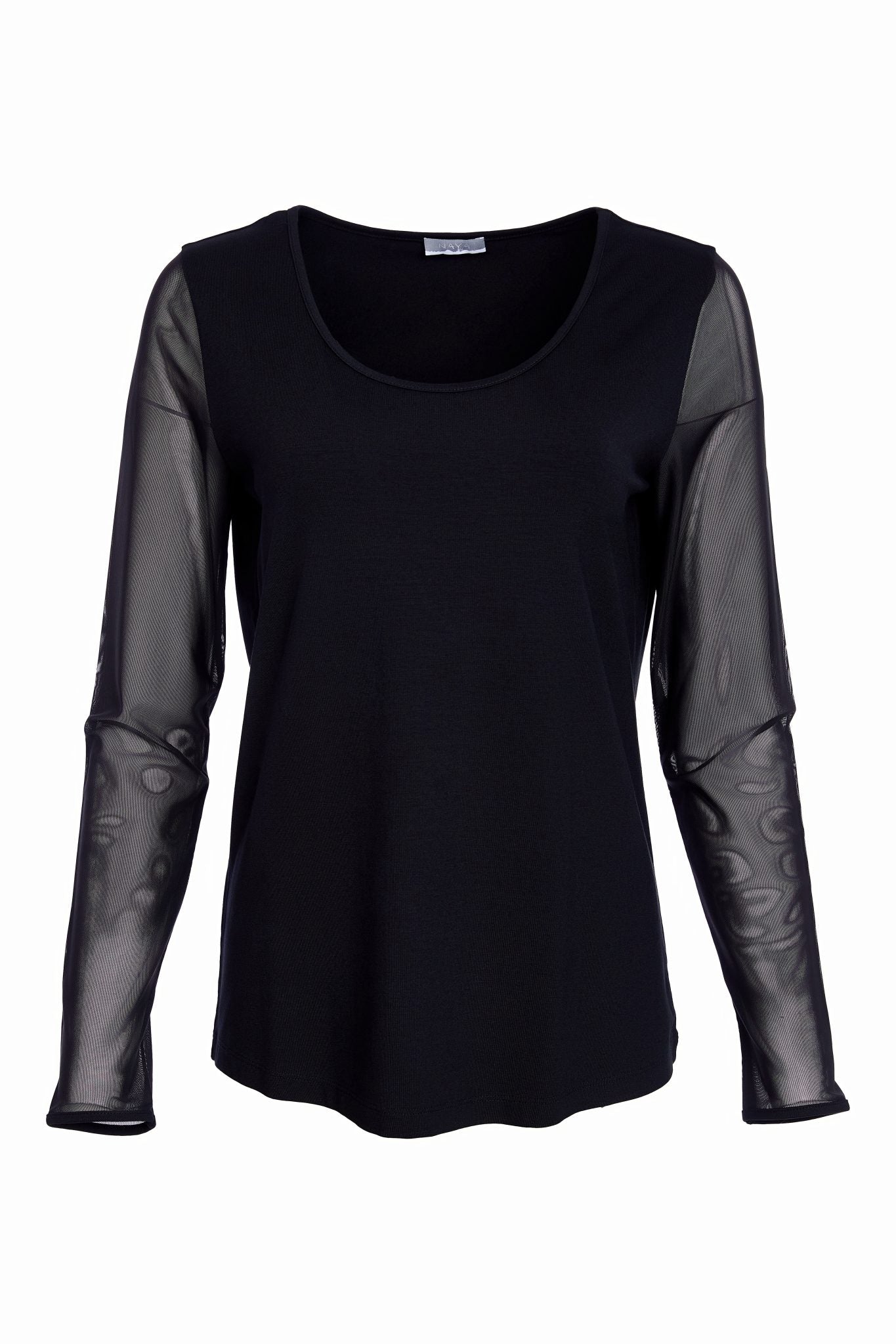 Jersey round neck under garment top with mesh sleeve