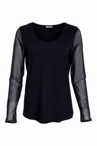 Jersey round neck under garment top with mesh sleeve