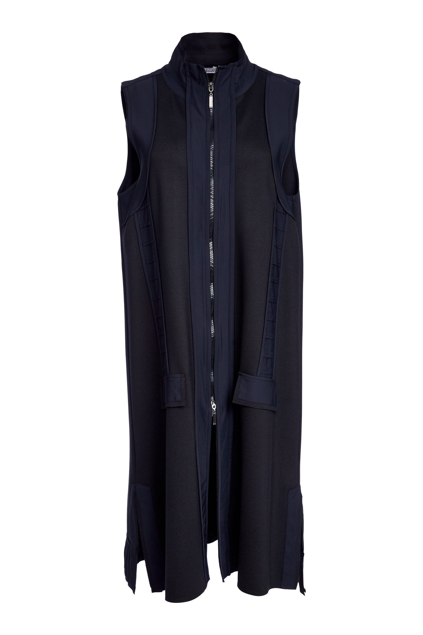 long line waistcoat with contrast panels and side slit