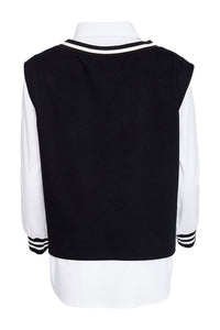 Two piece shirt with over vest ribbed detail at neck plus cuff
