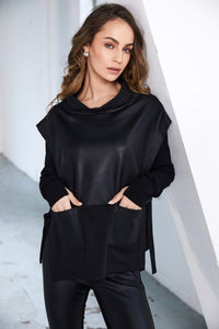 leatherette top with tie detail at sides