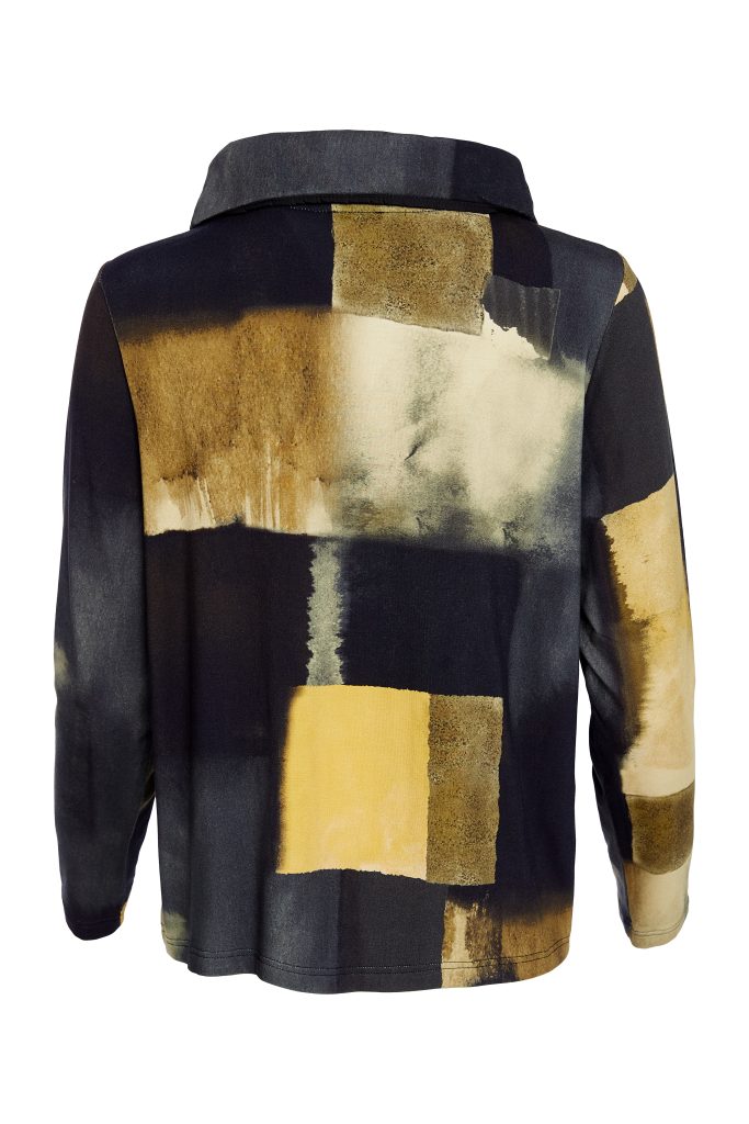 Print long sleeve top with wide roll neck collar