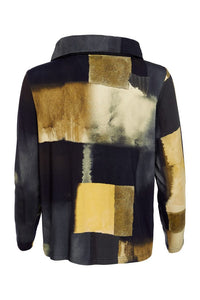 Print long sleeve top with wide roll neck collar
