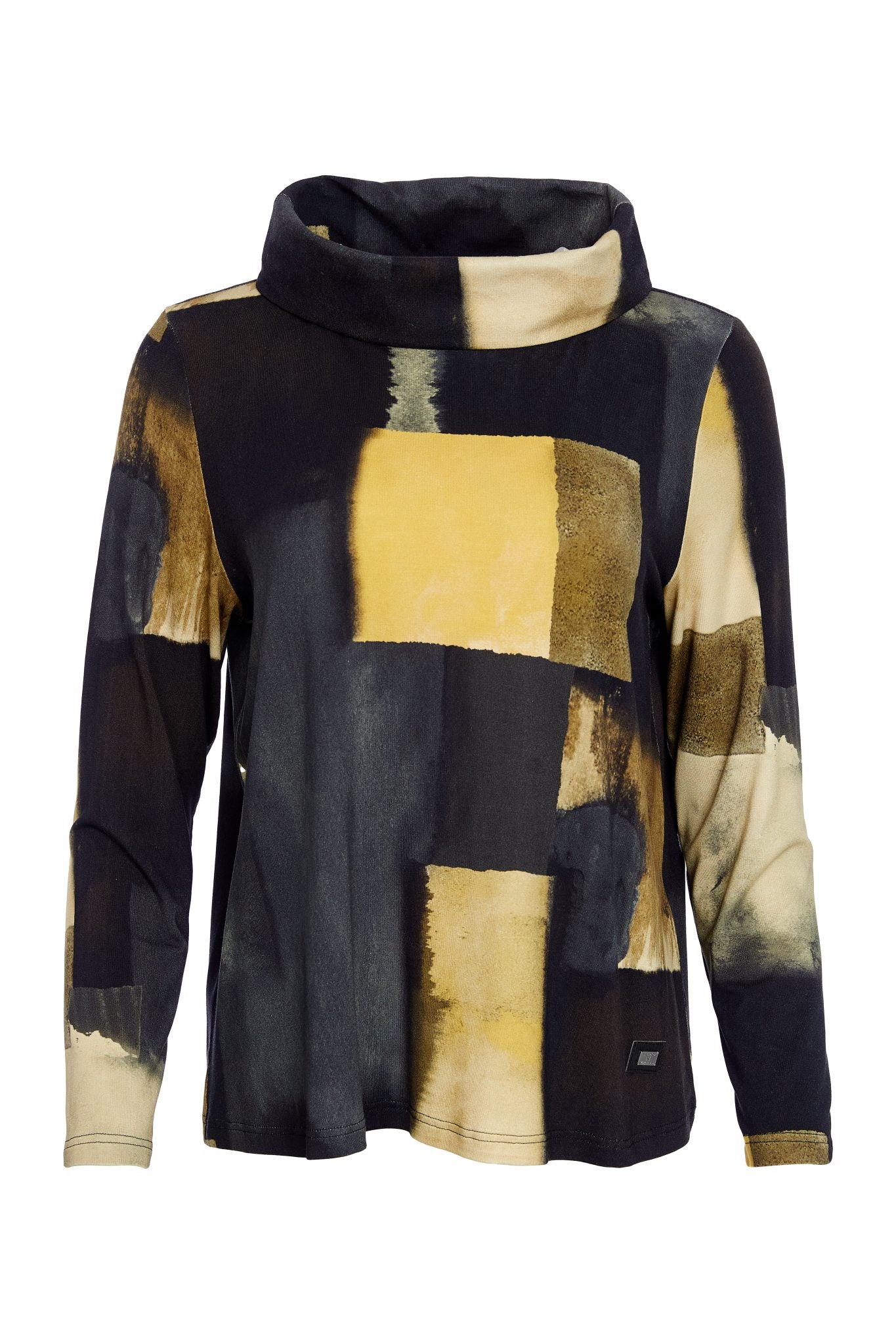 Print long sleeve top with wide roll neck collar