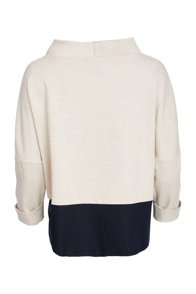 Two tone funnel neck top with placement print at front