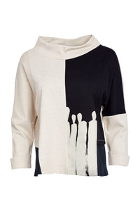 Two tone funnel neck top with placement print at front