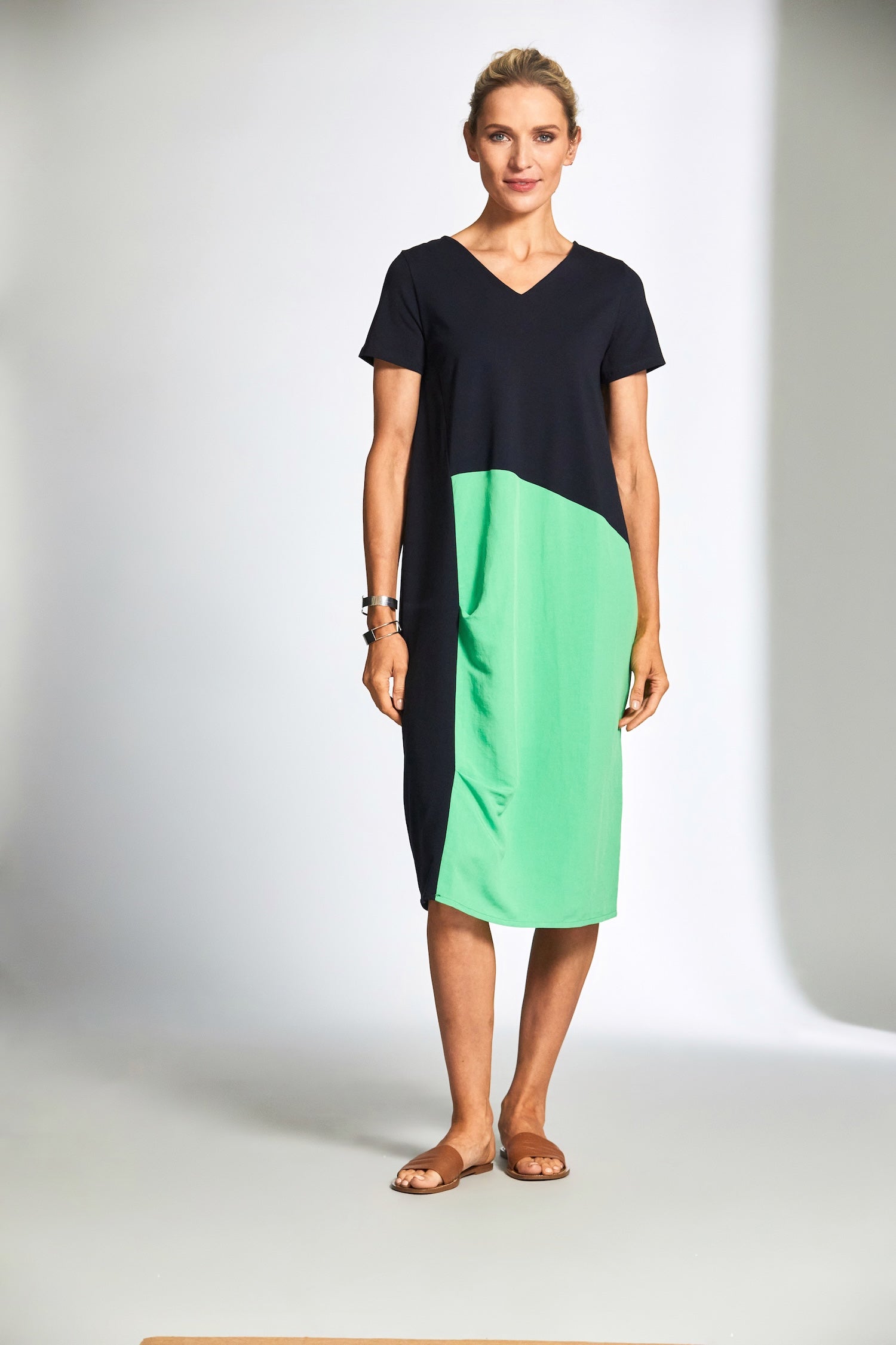 PERUZZI Pleat Front Colourblock Dress