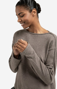 Boat neck sweater with refined decorative seams