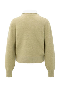 Cardigan with detachable collar and button closure