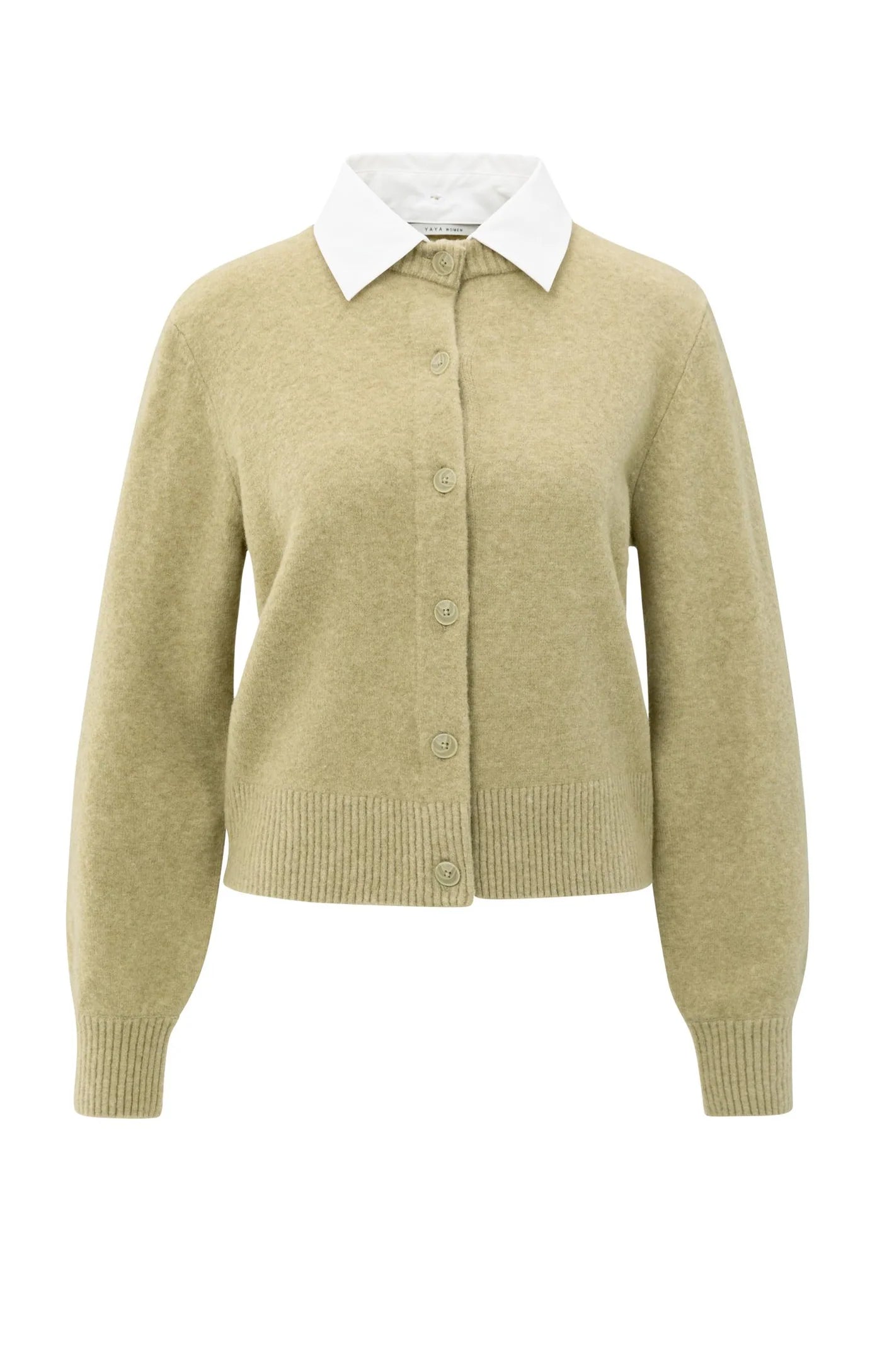 Cardigan with detachable collar and button closure