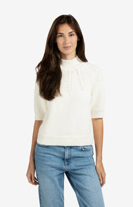 Chunky knit sweater with cable details and mid sleeves
