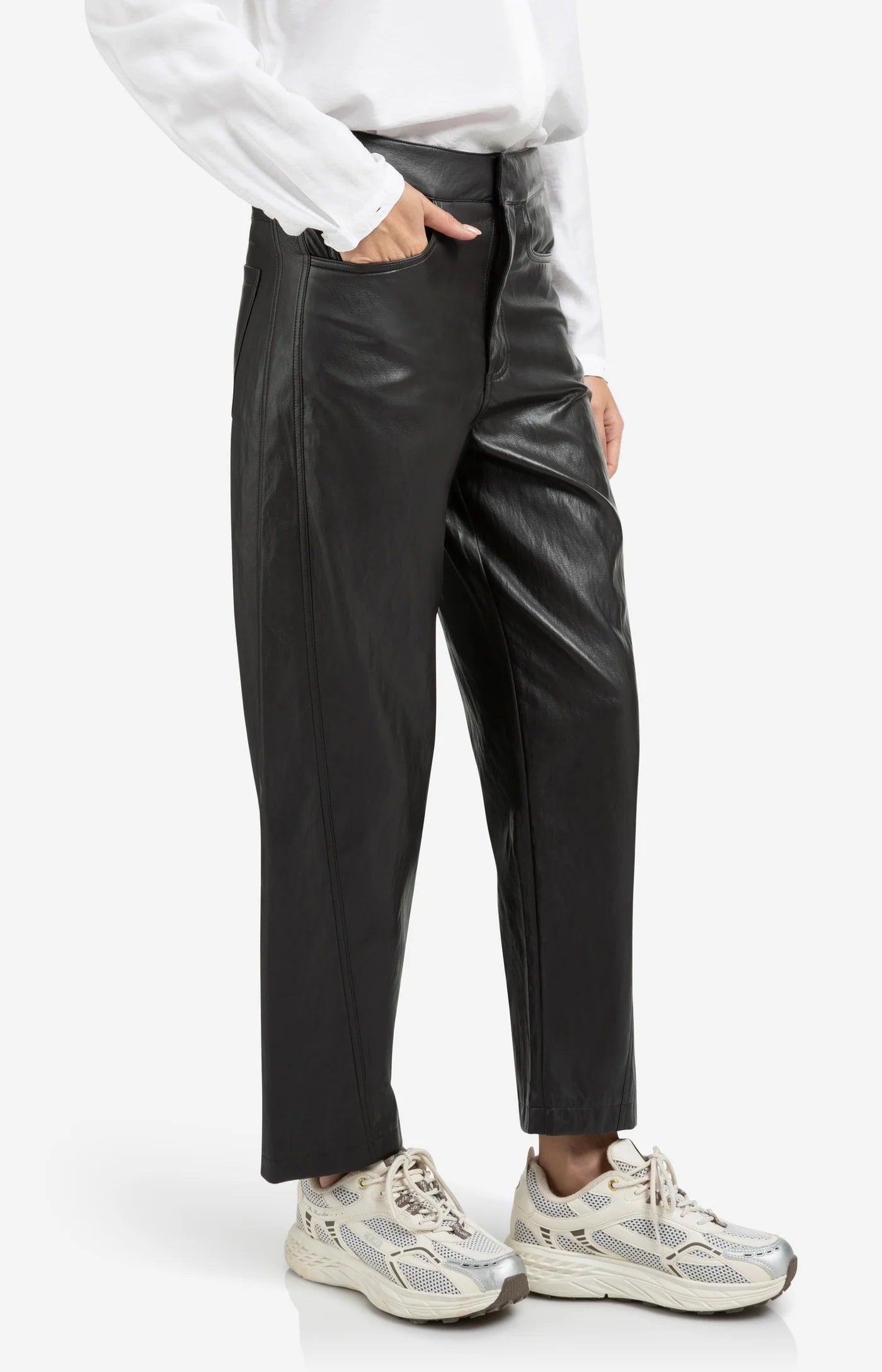 Faux leather trousers with seam details