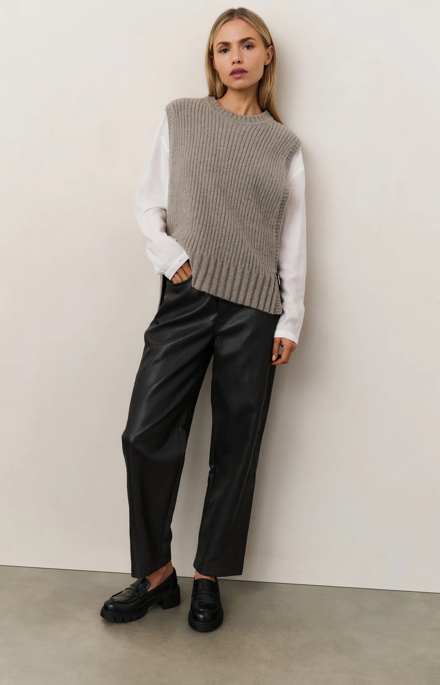 Faux leather trousers with seam details