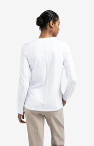 Jersey top with woven cuffs and slit detail