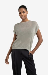 Sleeveless knit top with back button detail