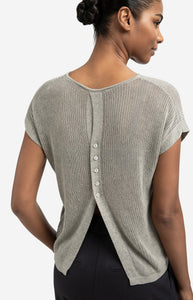 Sleeveless knit top with back button detail